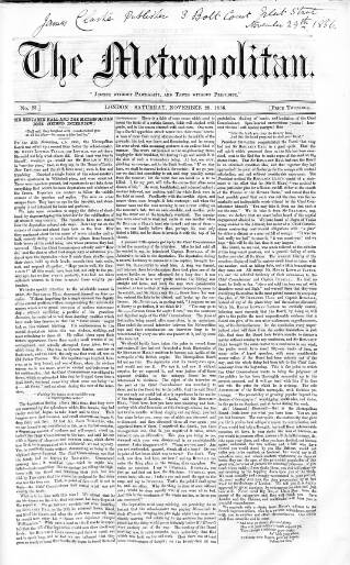 cover page of Metropolitan published on November 29, 1856