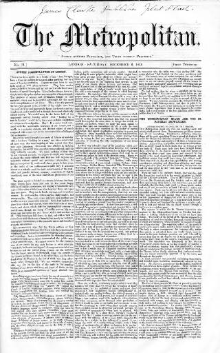 cover page of Metropolitan published on December 6, 1856