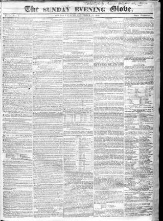 cover page of Sunday Evening Globe published on September 18, 1836