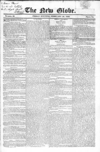 cover page of New Globe published on February 28, 1823