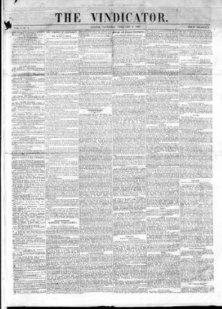 cover page of Vindicator (London) published on February 5, 1859