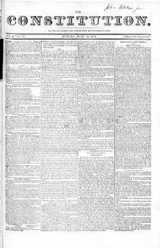 cover page of Constitution published on July 10, 1831