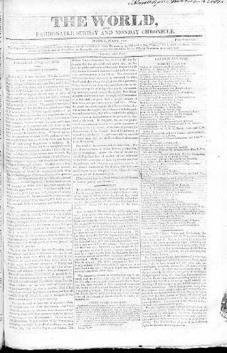 cover page of World and Fashionable Sunday Chronicle published on July 6, 1818