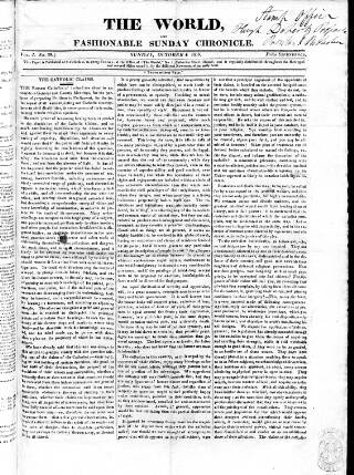 cover page of World and Fashionable Sunday Chronicle published on October 4, 1818