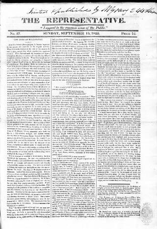 cover page of Representative 1822 published on September 15, 1822