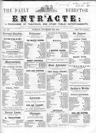 cover page of Daily Director and Entr'acte published on November 15, 1859