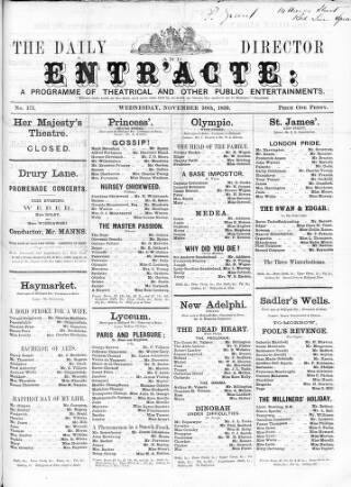 cover page of Daily Director and Entr'acte published on November 30, 1859
