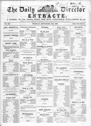 cover page of Daily Director and Entr'acte published on September 18, 1860
