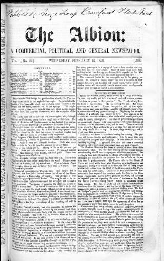 cover page of Albion published on February 16, 1853