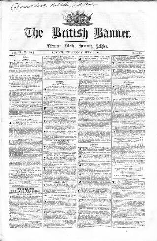 cover page of British Banner 1848 published on July 6, 1853