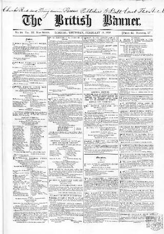 cover page of British Banner 1856 published on February 11, 1858