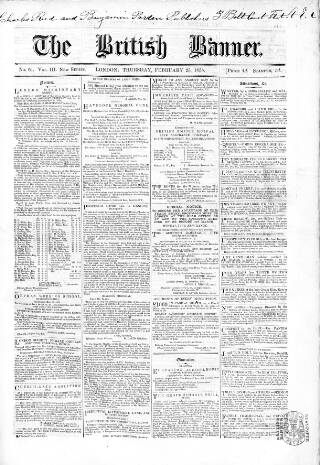 cover page of British Banner 1856 published on February 25, 1858