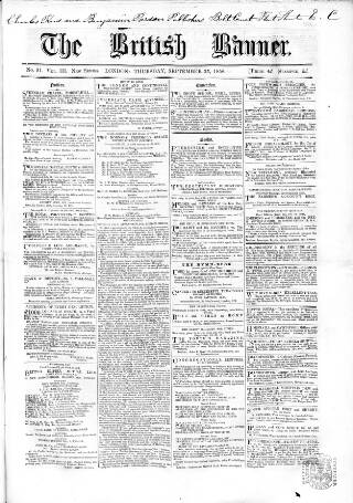 cover page of British Banner 1856 published on September 23, 1858
