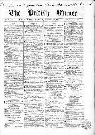 cover page of British Banner 1856 published on November 18, 1858