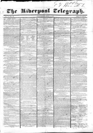 cover page of Liverpool Telegraph published on July 5, 1837