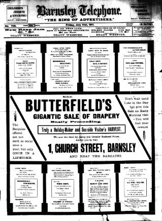cover page of Barnsley Telephone published on July 21, 1911