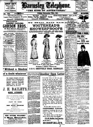 cover page of Barnsley Telephone published on November 10, 1911