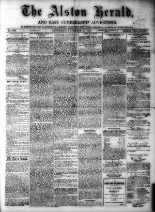 cover page of Alston Herald and East Cumberland Advertiser published on November 15, 1879