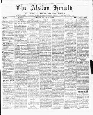 cover page of Alston Herald and East Cumberland Advertiser published on November 6, 1880