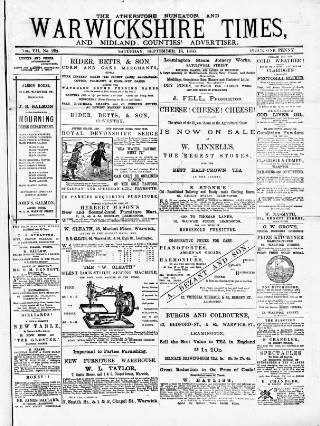 cover page of Atherstone, Nuneaton and Warwickshire Times published on September 18, 1880
