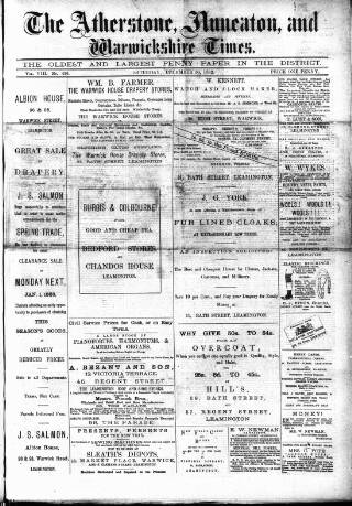 cover page of Atherstone, Nuneaton and Warwickshire Times published on December 30, 1882
