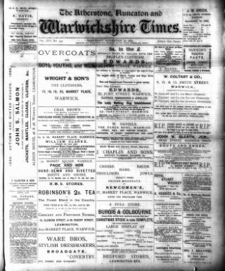 cover page of Atherstone, Nuneaton and Warwickshire Times published on November 30, 1889