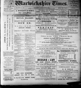cover page of Atherstone, Nuneaton and Warwickshire Times published on February 28, 1891