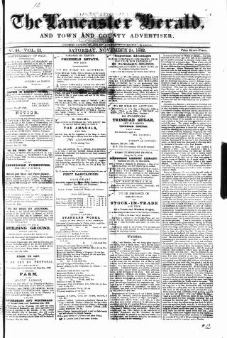 cover page of Lancaster Herald and Town and County Advertiser published on November 24, 1832