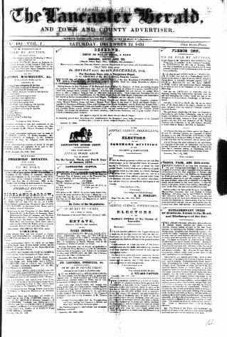 cover page of Lancaster Herald and Town and County Advertiser published on December 22, 1832
