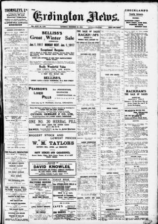 cover page of Erdington News published on December 30, 1916