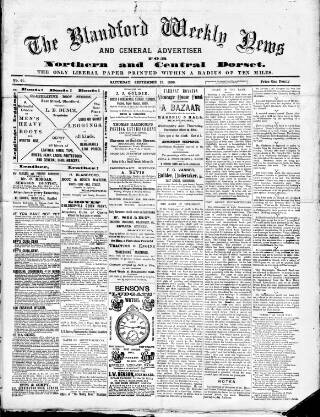 cover page of Blandford Weekly News published on September 18, 1886