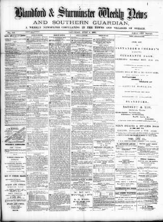 cover page of Blandford Weekly News published on July 6, 1889