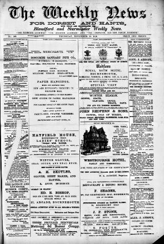 cover page of Blandford Weekly News published on November 12, 1891