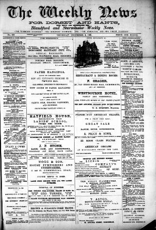 cover page of Blandford Weekly News published on December 3, 1891