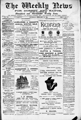 cover page of Blandford Weekly News published on February 11, 1892