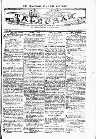 cover page of Blandford and Wimborne Telegram published on July 6, 1877