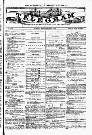 cover page of Blandford and Wimborne Telegram published on November 30, 1877