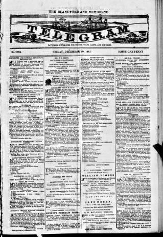 cover page of Blandford and Wimborne Telegram published on December 30, 1881