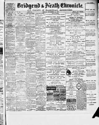 cover page of Bridgend Chronicle published on November 30, 1888