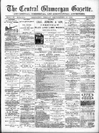 cover page of Central Glamorgan Gazette published on September 18, 1891