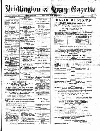 cover page of Bridlington and Quay Gazette published on December 30, 1898