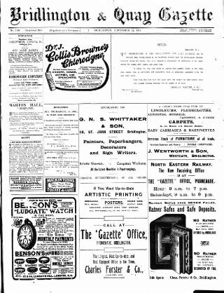 cover page of Bridlington and Quay Gazette published on September 18, 1914