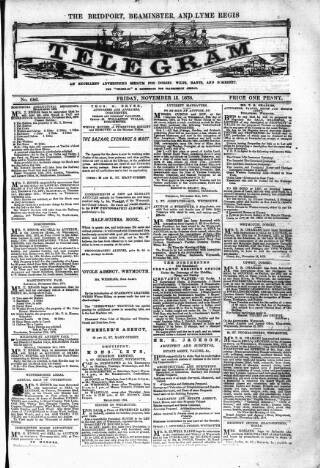 cover page of Bridport, Beaminster and Lyme Regis Telegram published on November 15, 1878