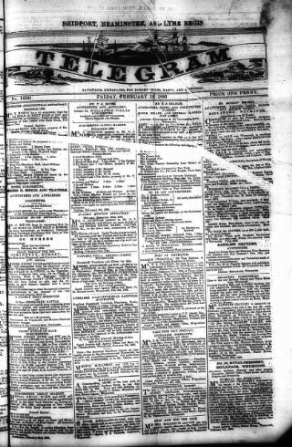 cover page of Bridport, Beaminster and Lyme Regis Telegram published on February 12, 1886