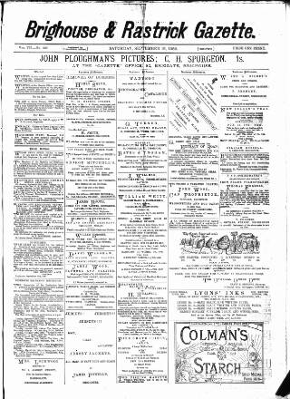 cover page of Brighouse & Rastrick Gazette published on September 18, 1880