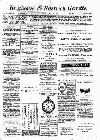 cover page of Brighouse & Rastrick Gazette published on July 6, 1889
