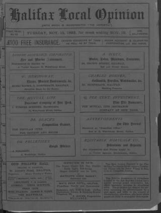 cover page of Halifax Comet published on November 15, 1892