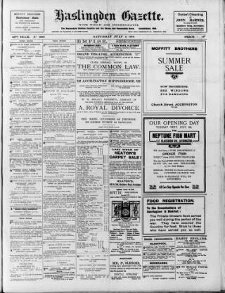 cover page of Haslingden Gazette published on July 6, 1918