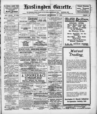 cover page of Haslingden Gazette published on September 18, 1920
