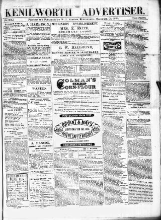 cover page of Kenilworth Advertiser published on December 30, 1869